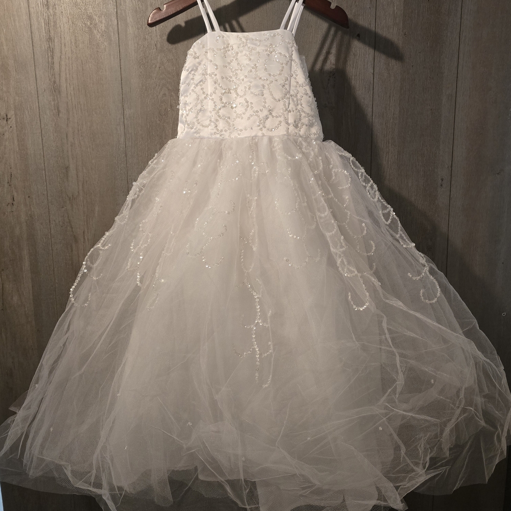 Sweet Kids White Formal Dress Size 6 Mesh Sequins Wedding Photo Shoot Dance